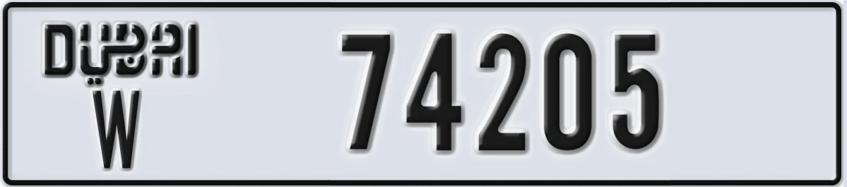 UAE License Plate Dubai W 74205
