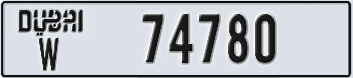 UAE License Plate Dubai W 74780