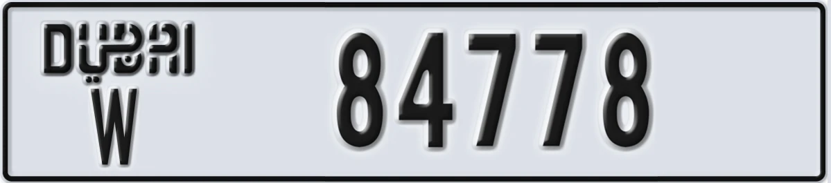 UAE License Plate Dubai W 84778