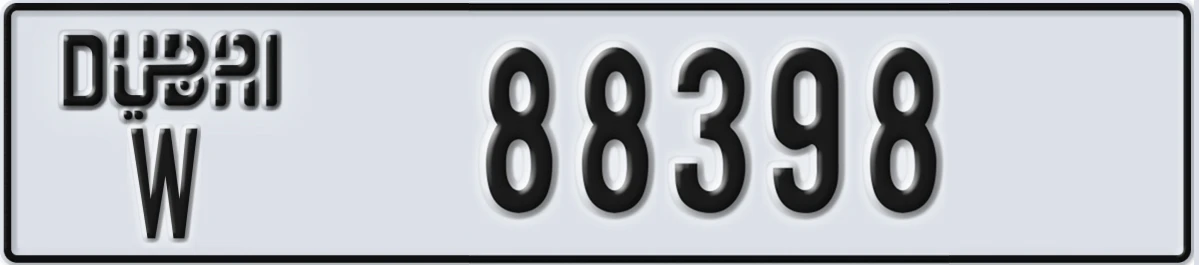 UAE License Plate Dubai W 88398