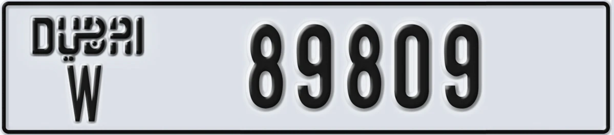 UAE License Plate Dubai W 89809