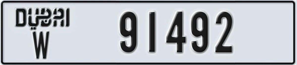 UAE License Plate Dubai W 91492