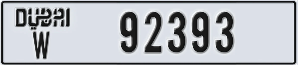 UAE License Plate Dubai W 92393