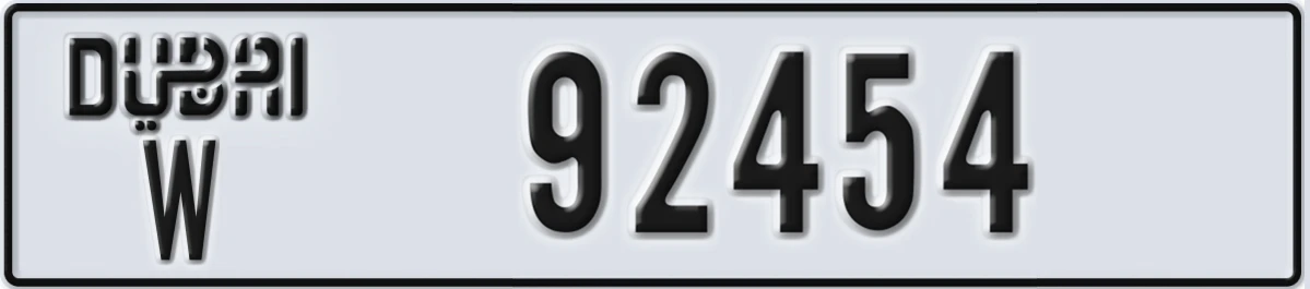 UAE License Plate Dubai W 92454