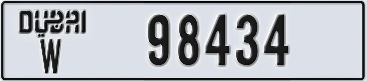 UAE License Plate Dubai W 98434