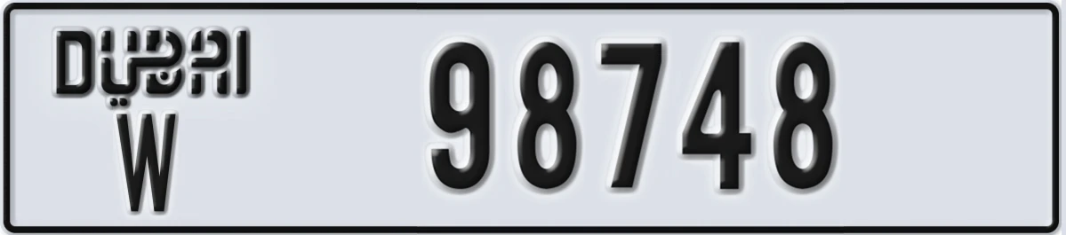 UAE License Plate Dubai W 98748