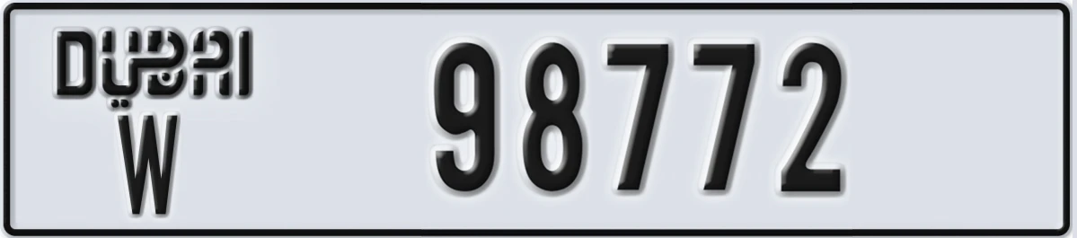UAE License Plate Dubai W 98772