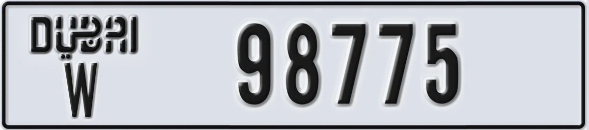 UAE License Plate Dubai W 98775