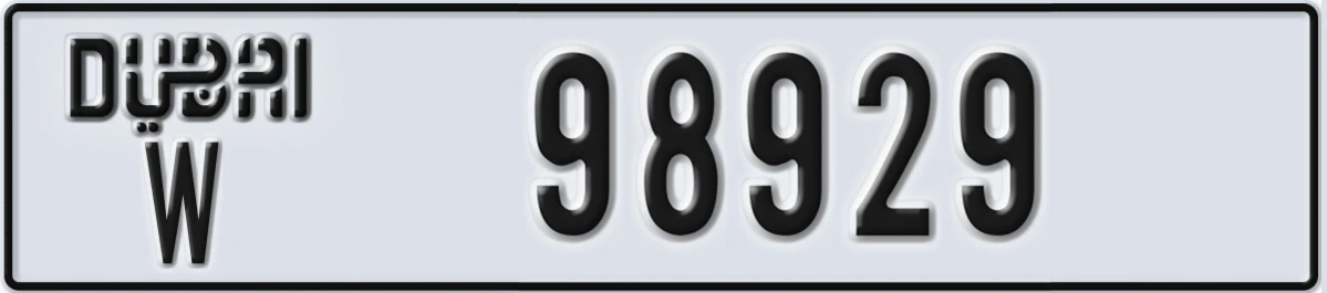 UAE License Plate Dubai W 98929