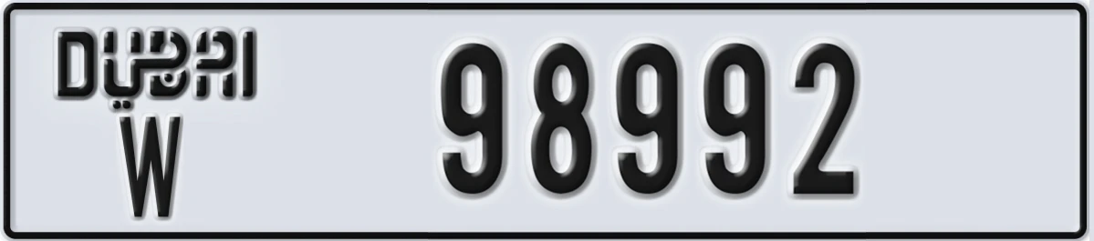 UAE License Plate Dubai W 98992