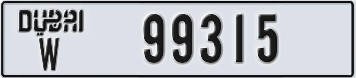 UAE License Plate Dubai W 99315