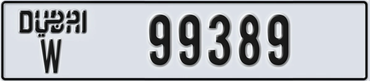 UAE License Plate Dubai W 99389