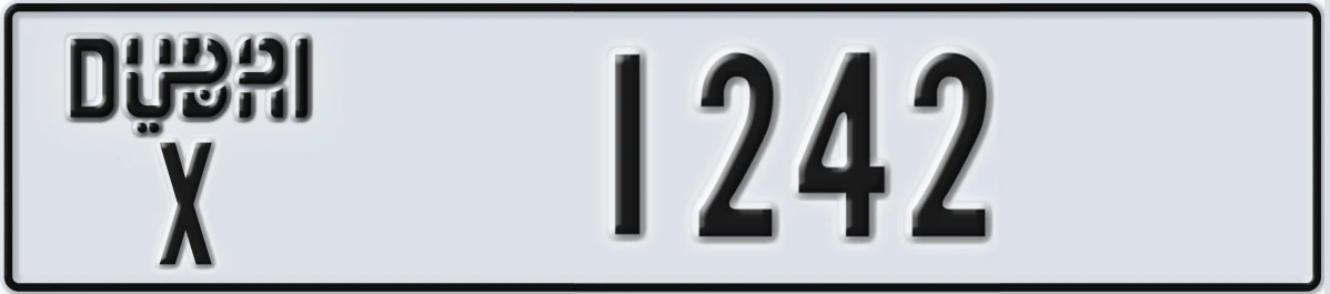 UAE License Plate Dubai X 1242