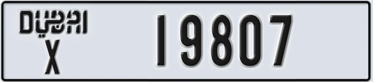 UAE License Plate Dubai X 19807