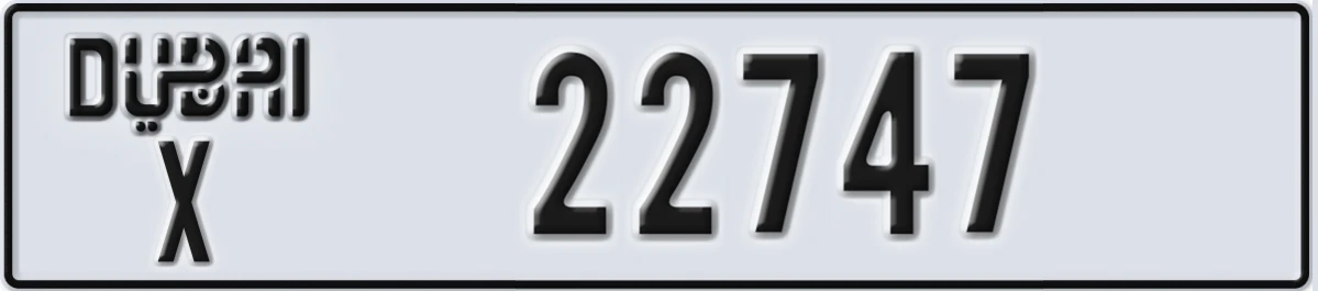 UAE License Plate Dubai X 22747