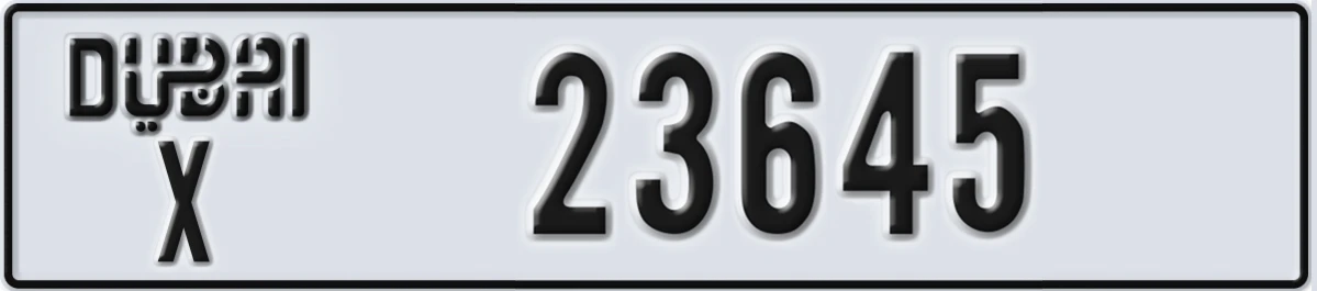 UAE License Plate Dubai X 23645