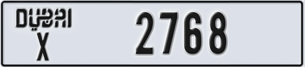 UAE License Plate Dubai X 2768