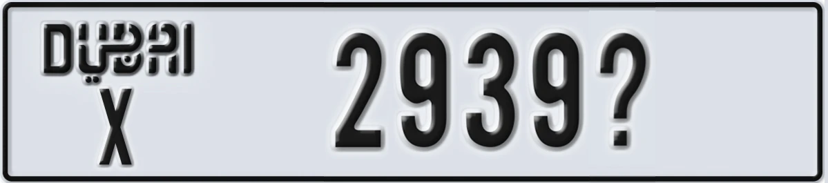 UAE License Plate Dubai X 2939@