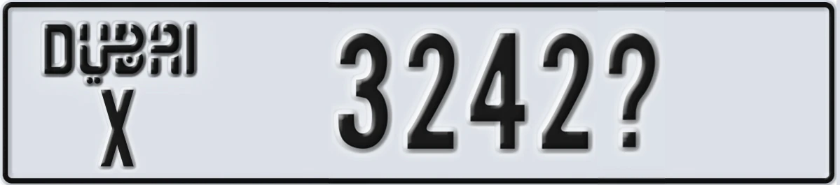 UAE License Plate Dubai X 3242X