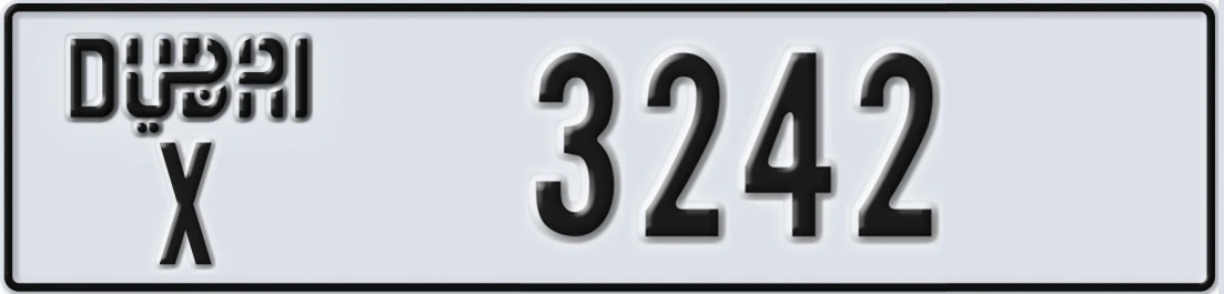 UAE License Plate Dubai X 3242X