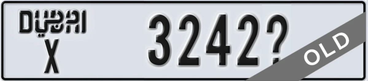 UAE License Plate Dubai X 3242X