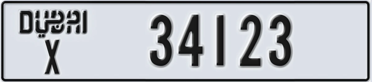 UAE License Plate Dubai X 34123