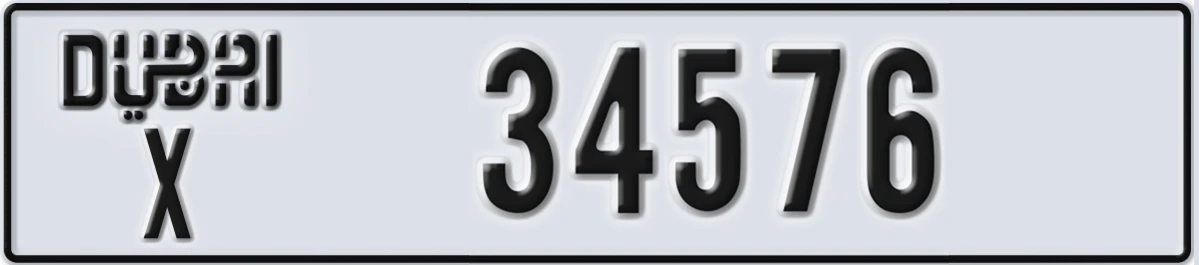 UAE License Plate Dubai X 34576