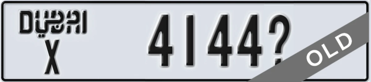 UAE License Plate Dubai X 4144X
