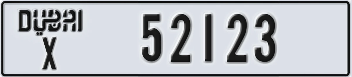 UAE License Plate Dubai X 52123