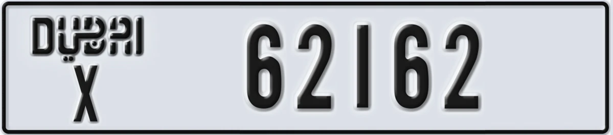 UAE License Plate Dubai X 62162