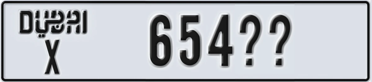UAE License Plate Dubai X 654XX