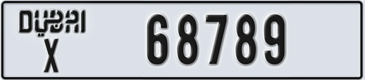 UAE License Plate Dubai X 68789
