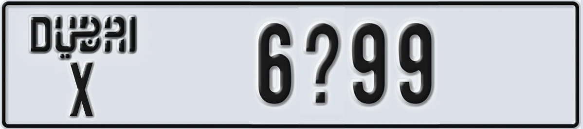 UAE License Plate Dubai X 6X99