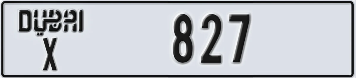 UAE License Plate Dubai X 827