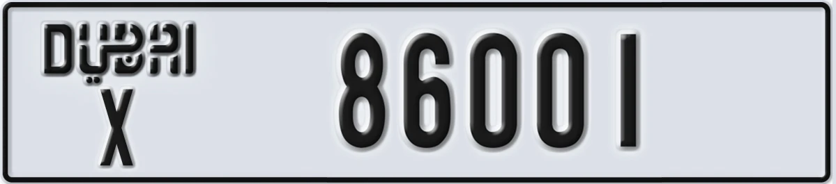 UAE License Plate Dubai X 86001