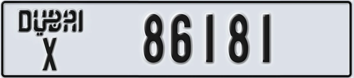 UAE License Plate Dubai X 86181