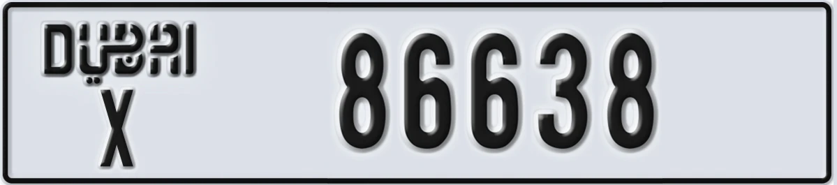 UAE License Plate Dubai X 86638