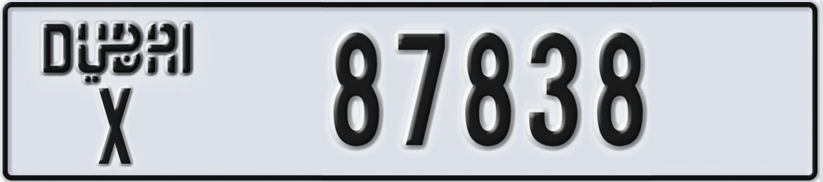 UAE License Plate Dubai X 87838