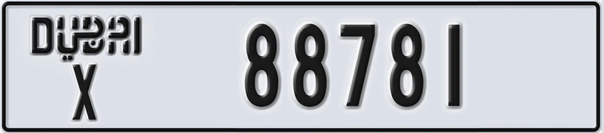 UAE License Plate Dubai X 88781