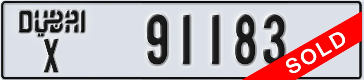 UAE License Plate Dubai X 91183