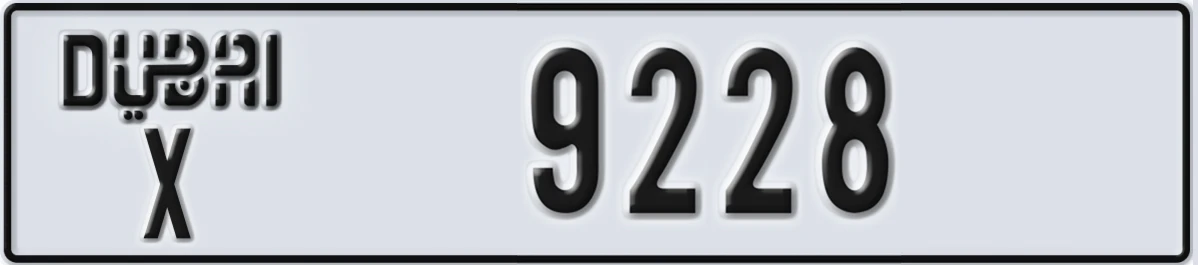 UAE License Plate Dubai X 9228