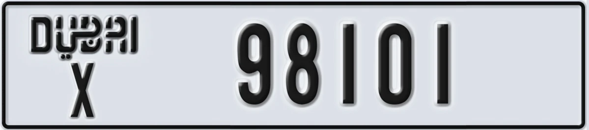 UAE License Plate Dubai X 98101