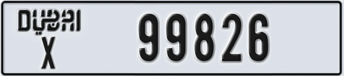 UAE License Plate Dubai X 99826
