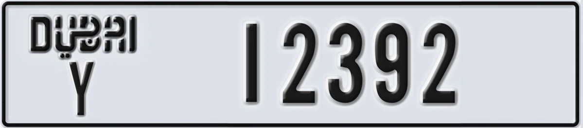 UAE License Plate Dubai Y 12392