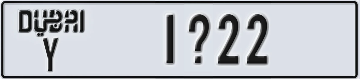 UAE License Plate Dubai Y 1@22