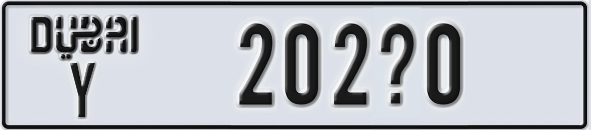 UAE License Plate Dubai Y 202X0