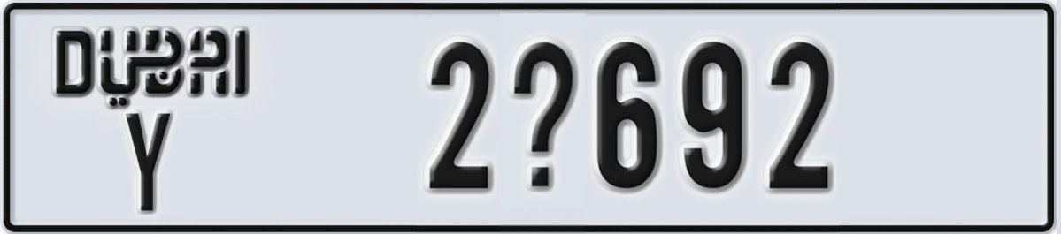UAE License Plate Dubai Y 2@692
