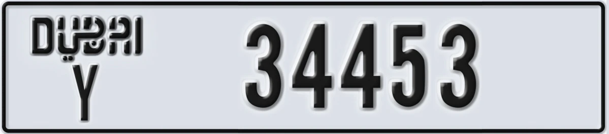 UAE License Plate Dubai Y 34453