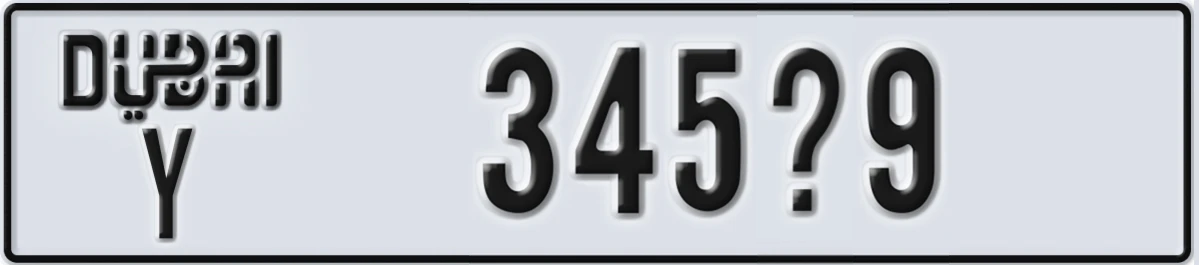UAE License Plate Dubai Y 345@9