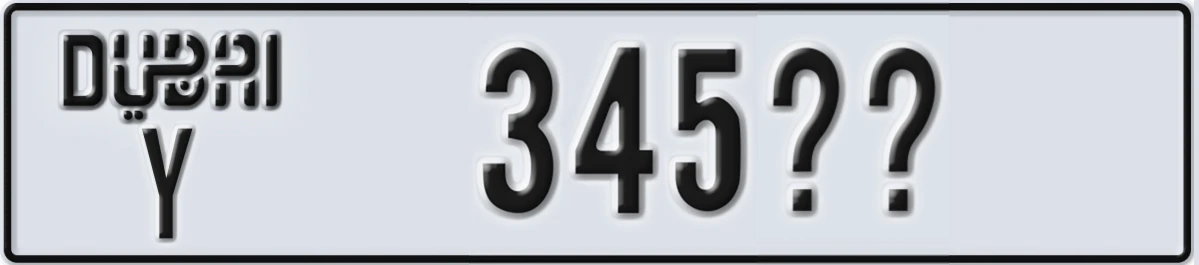 UAE License Plate Dubai Y 345XY